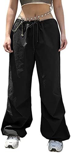 Yimoon жени карго панталони лабави баги падобрански панталони обични панталони со широки патеки за нозе со џебови со џебови