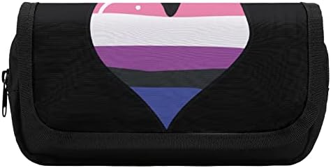 Бисексуална асексуална торба со молив за срцев молив со двојно слој Пенки за канцелариски торбички за шминка кутија за држач за торбичка