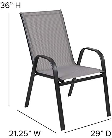 Флеш мебел 4 пакет Бразос серија сива столица за отворено оџак со флексибилен удобно материјал и метална рамка