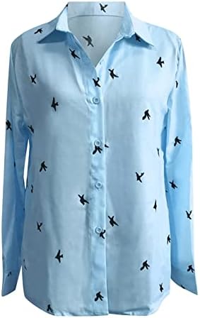 Рмксеи Женски Блузи Со Долги Ракави Удобност На Блузата Копче За Печатење Стил На Кошула