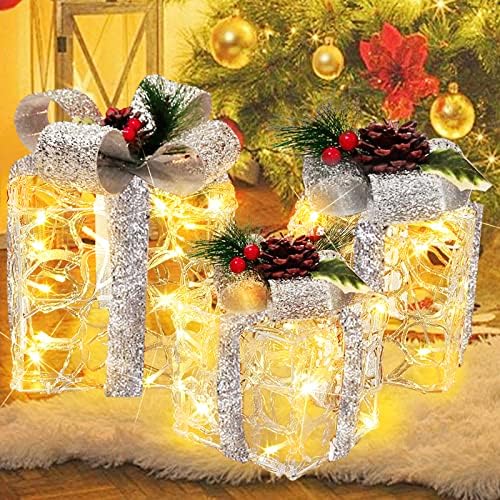 Божиќни осветлени сегашни кутии Декорации, приклучок Топло бело 70 LED светлосни кутии за подароци на отворено затворен за Божиќно дрво дворови