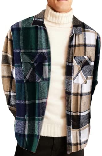 Zaful Mens Flannel јакна Класично карирано копче за шишиња надолу со долги ракави џеб врвови за крпеница кошула