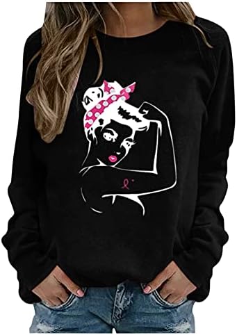 QTOCIO CREWNECK Sweatshirt Sweatshirt Cance Cancer Cancel Облека се шири надеж за жени, печати пулвер, врвен розов блузи кошула