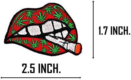 Еднаш x пушење марихуана лисја усни ладно пушење лепенка црвени усни налепница на цртани филмови железо на закрпи DIY апликација везена шива железо на лепенка амбле?