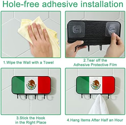 Знаме На Мексико Печатење Палто Решетката Ѕид Монтирање, Влезот Палто Решетката со 4 Кука За Капут Шапка Чанта Облека Бања