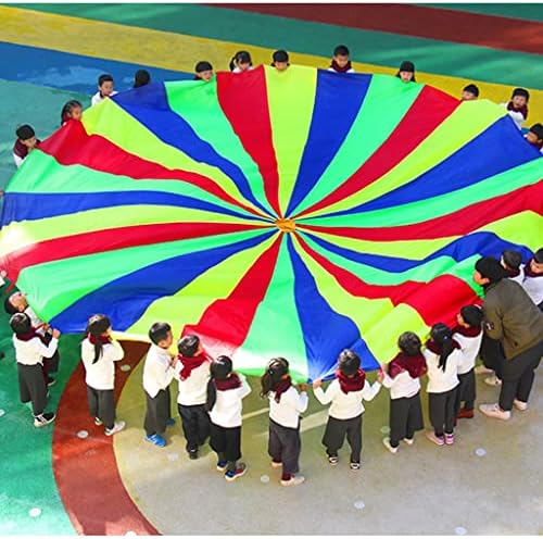 LRPJ деца падобран со рачки, разнобоен падобран за деца, за внатрешни игри на отворено вежбање играчки деца шаторски кооперативни игри