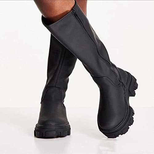 Колено високи чизми жени токлен појас плус чизми со големина на буриња високи патент зимски ретро бутовите чизми чевли рамни женски