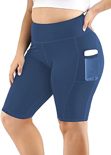 Uoенски женски јога -шорцеви плус големина велосипедизам со висока половината за вежбање активни шорцеви контролни странични џебови