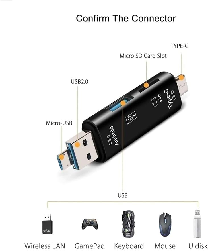 ВОЛТ+ 5 во 1 Мултифункционален Читач На Картички Компатибилен Со Xiaomi Mi 5s Плус има USB Тип-C/ MicroUSB/ Tf/ USB 2.0/ Sd Читач