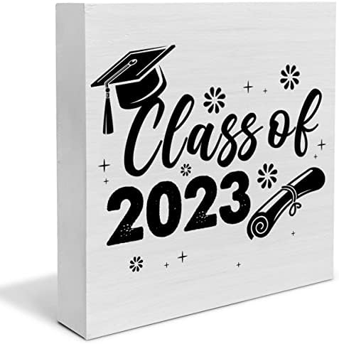 Класа за дипломирање од 2023 година од дрво кутија знак Декор биро за знак дипломиран прослава дрвена кутија блок знак рустикален матурска
