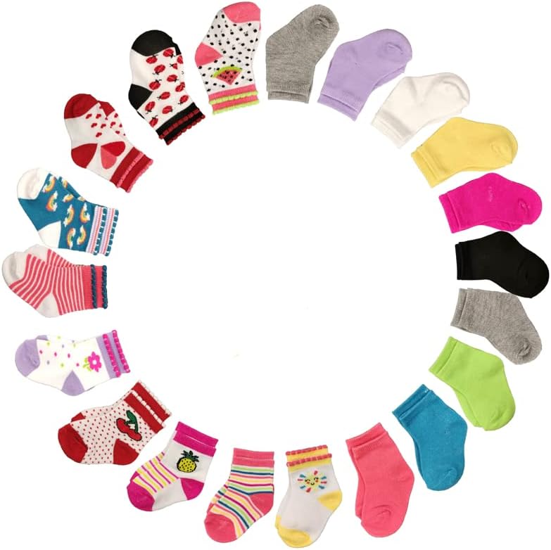 Бебе елементи 20 пар бебе девојче глупости чорапи отпечатоци, ленти и цврсти материи