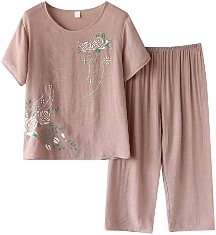 2 парчиња облека за жени плус големина лето лето -лабава лабава постари жени пижами поставува кошули со кратки ракави и панталони