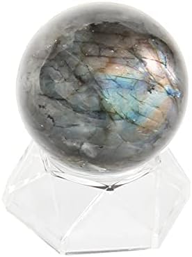 Природна лабрадоритна кристална сфера-1,8 ''-2 '' лабрадоритна кристална топка со штанд, природен материјал врежан со рака, пакет за подароци