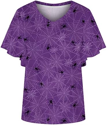 Narhbrg женски Ноќта на вештерките врвови 2022 обичен трендовски рафла краток ракав против маички за вратот графички кошула