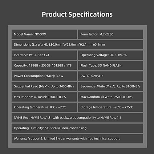 Kingspec 2TB M.2 NVME Gen3x4 SSD, голема брзина M.2 2280 PCIe SSD-до 3400 MB/s, внатрешен SSD со 3D NAND блиц, за десктоп/лаптоп/се-во-еден