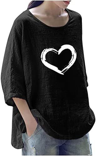 Fashionенски моден печатен тркалезен врат лабава 3/4 ракав маица со маица врвови лабави пулвер удобни меки блузи