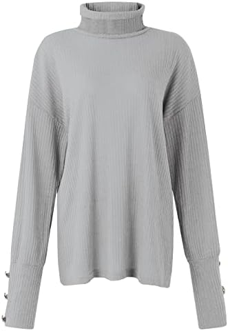 Женско џемпер на женска маичка за лабава пулвер со долга ракав цврста боја плетена дното на кошулата со желки џемпер