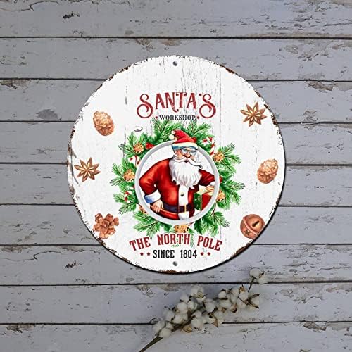 Надворешен среќен Божиќен знак Декалница на Дедо Мраз Гроздобер Санта Клаузула Тркалезна метална лименка знак затворен Божиќ wallид украси
