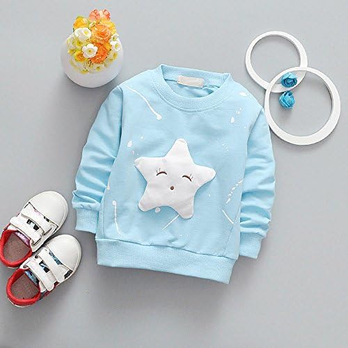 Девојки за новороденчиња Девојки Момци Паѓаат зимска облека со долга ракав маица 0-2 години, симпатична бебе-starвезда печатена памучна врв