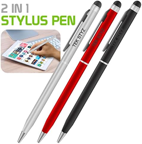 Pro Stylus Pen за Karbonn A10 со мастило, висока точност, дополнителна чувствителна, компактен формулар за екрани на допир [3 пакет-црно-црвен-силвер]