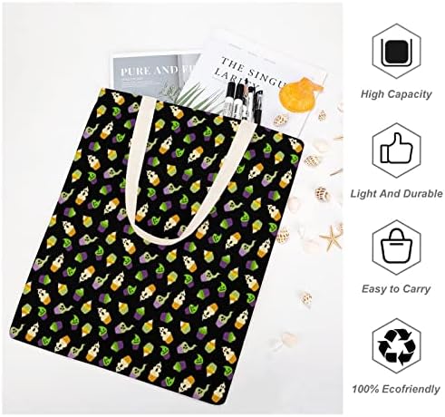 Среќна Ноќта на вештерките Cupcake Canvas Tote Tote Printed Printed Prapping Tags Tagns and and gift за жени мажи