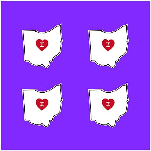 4 Пакување | Ја Сакам Налепницата За Налепници Во Форма На Држава Во Охајо Со Црвено Срце | Водоотпорна 3,5 Инчи | Ох | Нанесете Ја На
