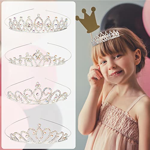 4 парчиња Принцеза Круни Сет, АБ Кристал Сребрена Круна За Девојчиња Мала Круна За Мали Девојчиња, Принцеза Дијадема Мала Дијадема