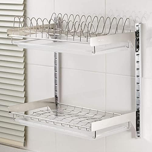 Решетката за кујнски садови поставени со wallид, 3-слој, дренажен решетка за дренажа со тава за одвод, решетката за складирање/40x42x26,5