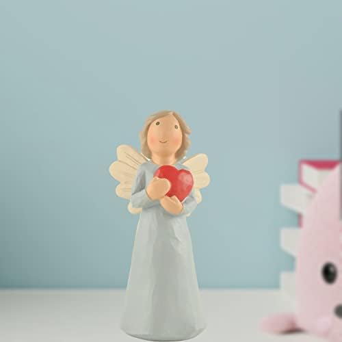 DurableableLights Ангел фигура со loveубов што држи срце во рака симпатична смола Ангел статуа за вашиот lубовник Прекрасен студиски табела