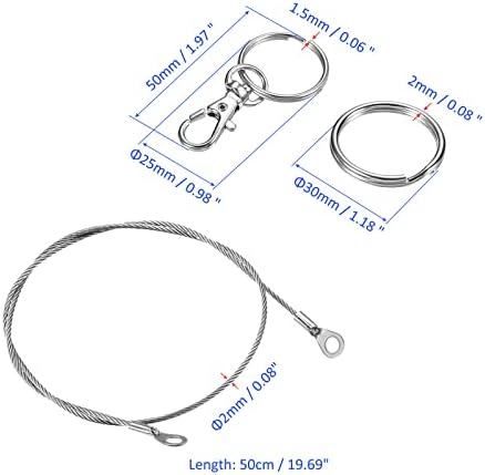 М МЕТЕРКСИИТИ 2ммх50см Јажиња За Безбедносен Кабел за Јаже 4 парчиња со 2х30мм Клучеви 4 парчиња Приврзок за Клучеви 4 парчиња, Нанесете