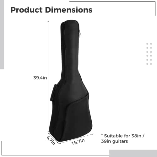 Водоотпорна торба за гитара, 38IN / 39in Акустична гитара за гитара, ранец од гитара од 0,4in со двојни прилагодливи ленти за рамо и