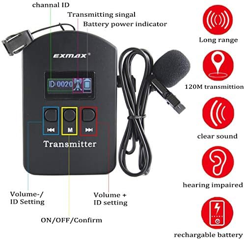 Exmax EXD-6688 2.4GHz Шеп-турнеја слушалки Аудио глас за пренесување на глас 9999 канали за јазична интерпретација Забава или изведувачка