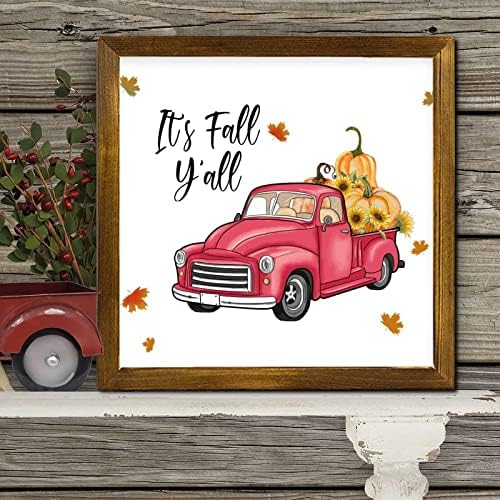 Есен е црвен камион од тиква, врамени дрвени знаци, јавор остава дрвен wallид уметност гроздобер жетва Денот на благодарноста дрво дома,