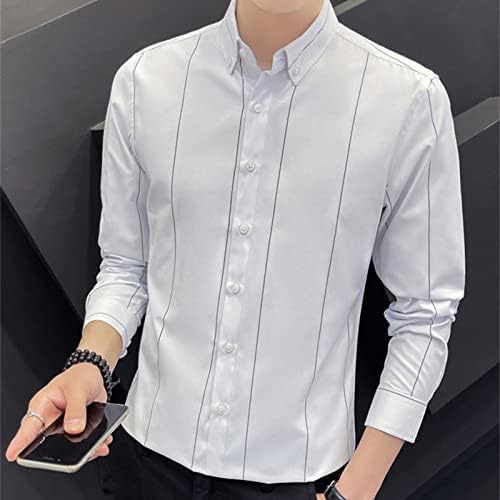 DGHM-JLMY машки Pinstripe тенок лаптоп кошула со долги ракави модни обични кошула деловна лента со кошули надолу со кошули