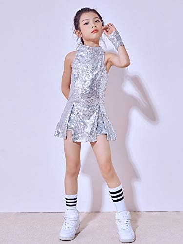 Облека за танцување облека за девојчиња од Лоланта, 4-12 години, искра хип-хоп џез танцова облека, врвот без ракави и шорцеви