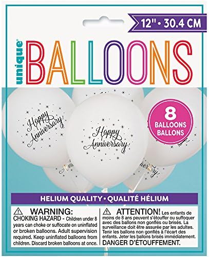 Среќна годишнина од балони со латекс - 12 | Бели | 8 компјутери