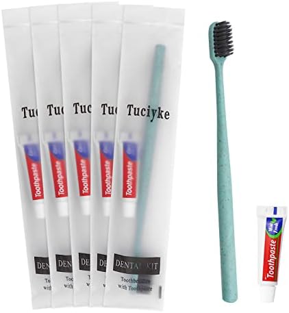 Четка за заби за заби за заби Tuciyke со паста за паста за заби од 25, слама зелена индивидуално завиткана мануелна комплет за четки за заби во големо тоалети за возрасни