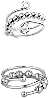 Zhetwour Анксиозен прстен за жени мажи Фиџет мировни прстени за анксиозен стрес, вртител на прстен, ретро прилагодлив опсег прстени,