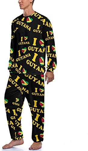 ПЛЕВЕЛ МАЧКА Сакам Гвајана Срце Знаме Машка Облека За Спиење 2 Парче Пижама Сет Долг Ракав Смешно