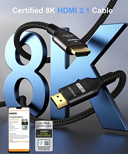 Etseinri 8K HDMI 2.1 Кабел 6.6 ft, Сертифициран 48gbps Ултра Голема Брзина HDMI Кабел 10k 8K60Hz, 4k120hz eARC DTS: X HDR10+ HDCP 2.2&засилувач;