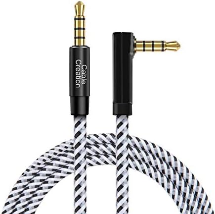 3,5мм AUX кабел + Помошен кабел за позлажување на сребро; Десен агол TRRS машки до машки HIFI стерео 90 степени TRRS 3,5 mm машки