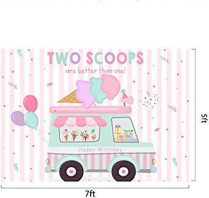 Лофарис сладолед Тема Камион Продавница Заднини девојки розова среќна 2 -та роденденска позадина Малата принцеза Две лажички се