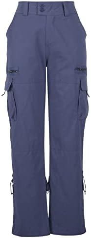Viyw женски товари со цврста боја на половината во боја со џебови тинејџерски девојки модни панталони со долги спортови комбинезори
