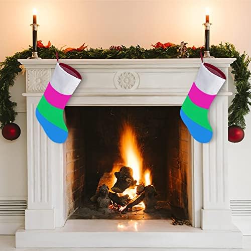 Полисексуално знаме на гордоста ЛГБТ Божиќни чорапи порибување на Божиќни дрвја Санта украси што висат украси за одмор на камин 16,5 “