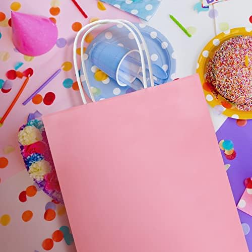 Nexmint Pink kraft торби за подароци со рачка: 24 пакет L-8 XT-10,5 XW-4.25 . Одлични торби за подароци, шопинг, забави, третираат,