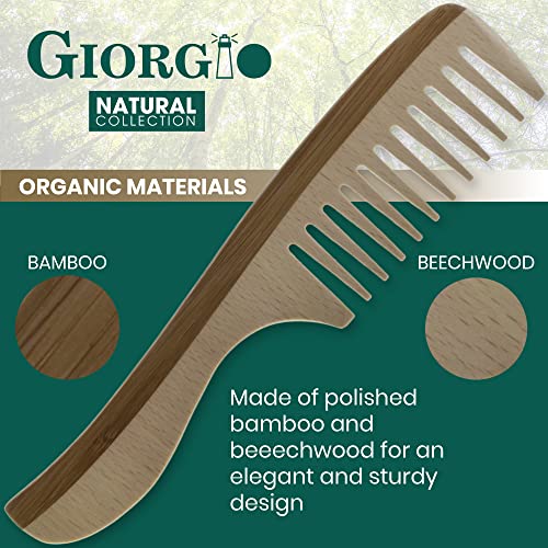 Giorgio Gionat5 Природна дрвена двојна чешел со удобна рачка - широк чешел за заби за кадрава коса, бамбус и бука дрво чешли за густа