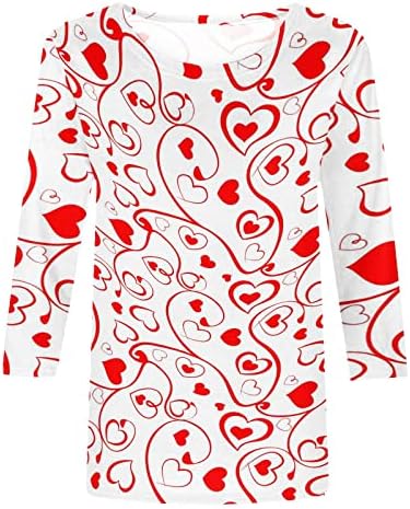 Кошули за ден на в Valentубените Денот на в Valentубените сакаат срцеви печати 3/4 ракав блуза трендовски тркалезен врат Туника врвови,