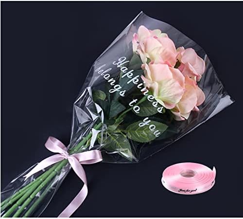 СИТЕ СПЕЦИЈАЛНИ 20 парчиња Розови Букет Кеси За Денот На Мајката, Еден Роза Цвет Завиткување Кеси И Лента Целофан Букет Ракав,
