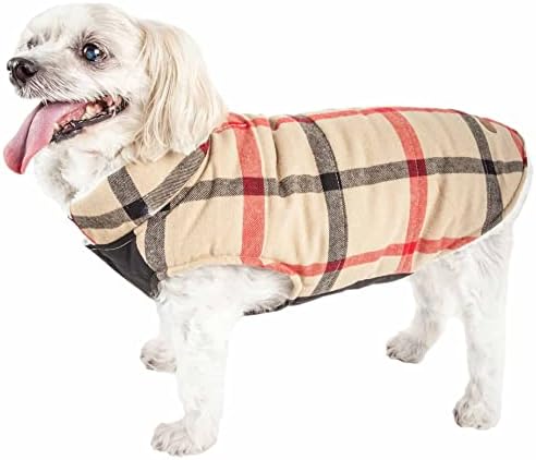 ПЕТ Lifeивотот ® „Верност“ карирано кучиња палто - Изолирана карирана кучиња јакна со реверзибилна Шерпа - Зимска облека за кучиња за мали