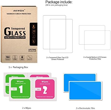 [2-пакет] Akwox за нов 3DS каленски стаклен горен LCD екран заштитник со HD Clear Crystal Crystal Pet Buttom LCD заштитен филтер